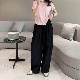【ブラック】ウエストゴム ストレートサマーパンツ