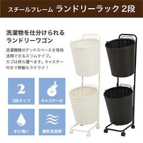 【ホワイト】スチールフレームランドリーラック 2段
