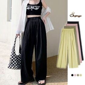 【ベージュ】 リラックスワイドパンツ