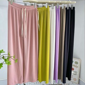 【イエロー】 ウエストゴムカラーワイドパンツ