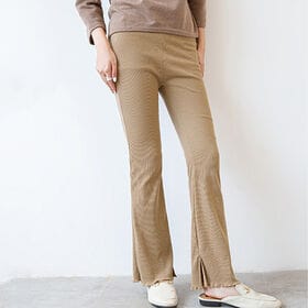 【ベージュ/フリルタイプ】 ウエストゴム フレアリブパンツ