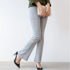 【ライトグレー/フリルタイプ】 ウエストゴム フレアリブパン...