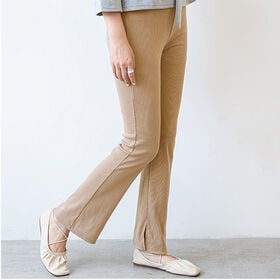 【ベージュ/フラットタイプ】 ウエストゴム フレアリブパンツ