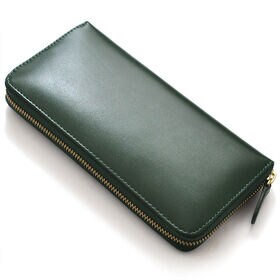 【グリーン×ゴールド】BEAMZSQUARE 牛革ラウンドファスナー 長財布 BS-15805GRN