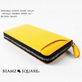【イエロー】BEAMZSQUARE ベジタブルレザー ラウンド長財布 BS-22902