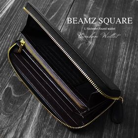 BEAMZ SQUARE カーボンレザー ラウンドファスナー 長財布 BS-35907BK