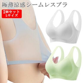 【Lサイズ/グリーン＆グレー】極薄涼感シームレスブラ2個セッ...