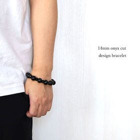 【メンズ/オニキス 14mm】カットデザイン数珠ブレスレット