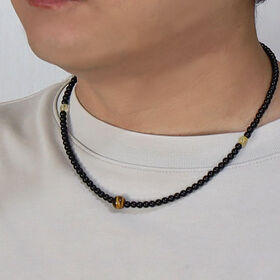 【レディース 45cm/タイガーアイ＋ルチルクォーツ＋オニキス】デザインネックレス