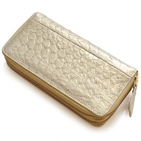 【ゴールド】パイソン革 ダブルラウンドファスナー 長財布 3...