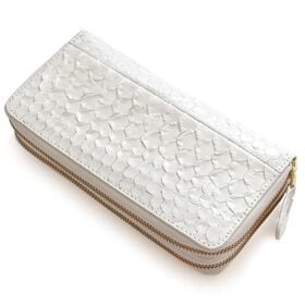 【ホワイト】パイソン革 ダブルラウンドファスナー 長財布 3...