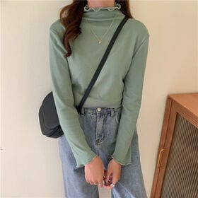 【グリーン】レディース フリルハイネック