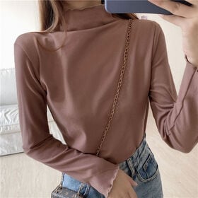 【ブラウン】レディース フリルハイネック