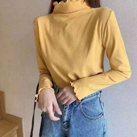 【イエロー】レディース フリルハイネック