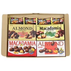 【4個】明治・ロッテ アーモンドチョコ マカダミアチョコセット（ブラックサンダーミニ4個おまけ付）