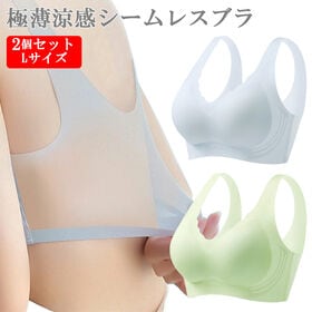 【Lサイズ/グリーン＆ブルー】極薄涼感シームレスブラ2個セッ...