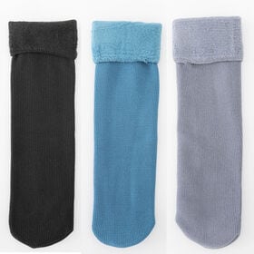【3足セット】裏起毛ソックス 靴下 冷え取り靴下（ブラック+ブルー+ライトグレー）
