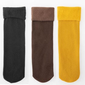 【3足セット】裏起毛ソックス 靴下 冷え取り靴下（ブラック+ブラウン+イエロー）