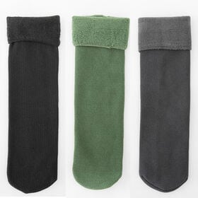 【3足セット】裏起毛ソックス 靴下 冷え取り靴下（ブラック+グリーン+グレー）
