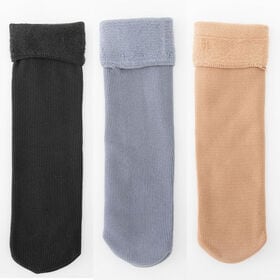 【3足セット】裏起毛ソックス 靴下 冷え取り靴下（ブラック+ライトグレー+カーキ）