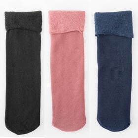 【3足セット】裏起毛ソックス 靴下 冷え取り靴下（ブラック+ピンク+ネイビー）