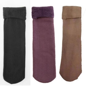 【3足セット】裏起毛ソックス 靴下 冷え取り靴下（ブラック+パープル+キャメル）