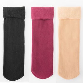 【3足セット】裏起毛ソックス 靴下 冷え取り靴下（ブラック+ホットピンク+ベージュ）