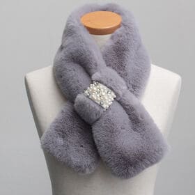 【グレー】差し込むだけで華やか ふわふわティペット