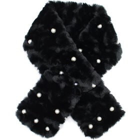 【ブラック】パールが並んだ ボアマフラー 差し込みティペット