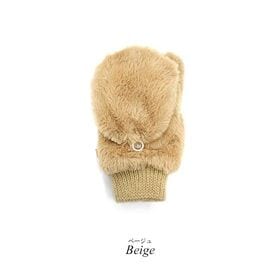 【ベージュ】もこもこふわふわ指切り2wayミトン