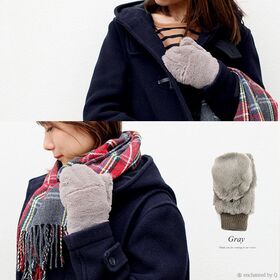 【グレー】もこもこふわふわ指切り2wayミトン