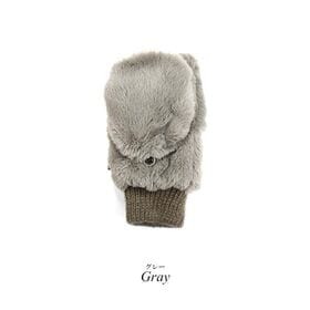 【グレー】もこもこふわふわ指切り2wayミトン