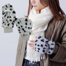 【ダルメシアングレー】もこもこ指なし2wayミトン
