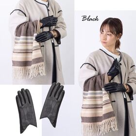 【ブラック】フェイクレザー あたたかくおしゃれな裏起毛手袋