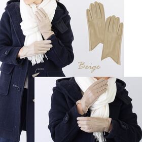 【ベージュ】フェイクレザー あたたかくおしゃれな裏起毛手袋