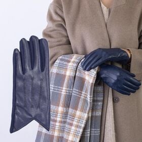 【ネイビー】フェイクレザー あたたかくおしゃれな裏起毛手袋