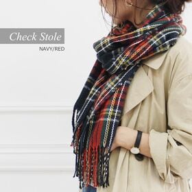 【ネイビーレッド/チェック】ストール　柔らかく巻きやすい 男...