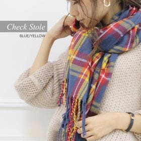 【ブルーイエロー/チェック】ストール　柔らかく巻きやすい 男...