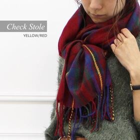 【イエローレッド/チェック】ストール　柔らかく巻きやすい 男...