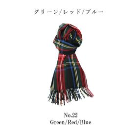 【グリーンレッドブルー/チェック】ストール　柔らかく巻きやすい 男女兼用