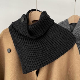 【ブラック】ボタン付きニットスヌード | 着脱ラクラクボタン付きニットネックウォーマー