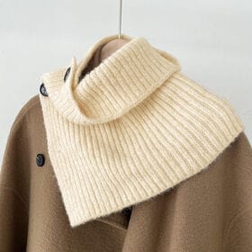【ベージュ】ボタン付きニットスヌード | 着脱ラクラクボタン付きニットネックウォーマー