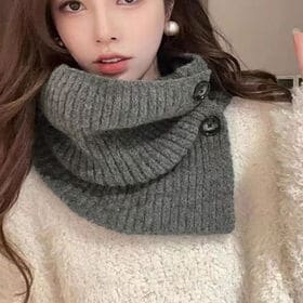 【グレー】ボタン付きニットスヌード | 着脱ラクラクボタン付きニットネックウォーマー