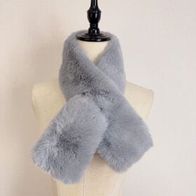 【グレー】ふわふわマフラー ティペット 差し込みタイプ | ふわふわのボリューム感が嬉しいフェイクファーティペット