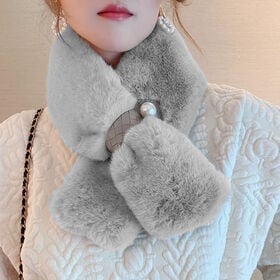 【A01/グレー】ふわふわフェイクファーティペット | ふわふわのボリューム感が嬉しいフェイクファー 差し込みタイプのマフラー