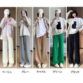 【ブラック】裏起毛 ウエストゴムワイドパンツ