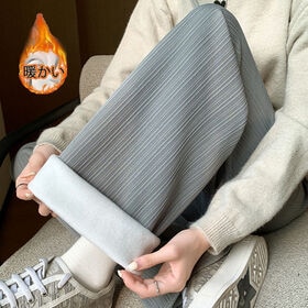 【グレー】裏起毛 ウエストゴムワイドパンツ