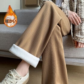 【キャメル】裏起毛 ウエストゴムワイドパンツ