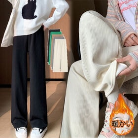 【キャメル】裏起毛 ウエストゴムワイドパンツ