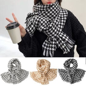 【キャメルホワイト】千鳥格子柄ストール